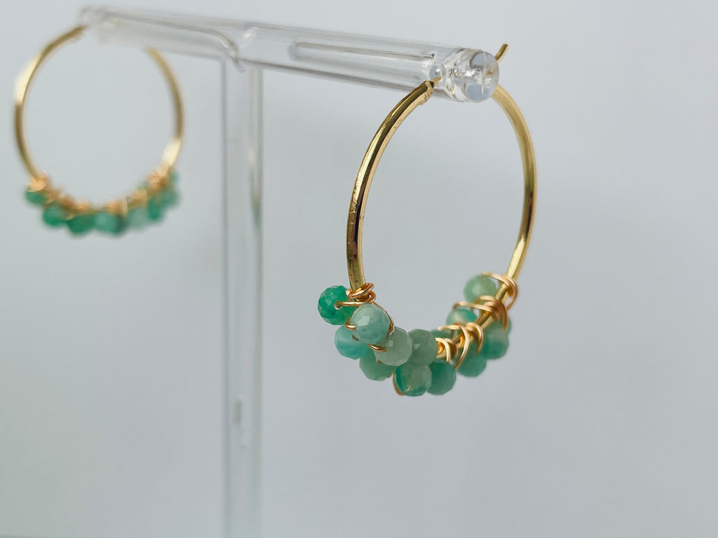 Emerald Gemstone Gold-filled Hoops