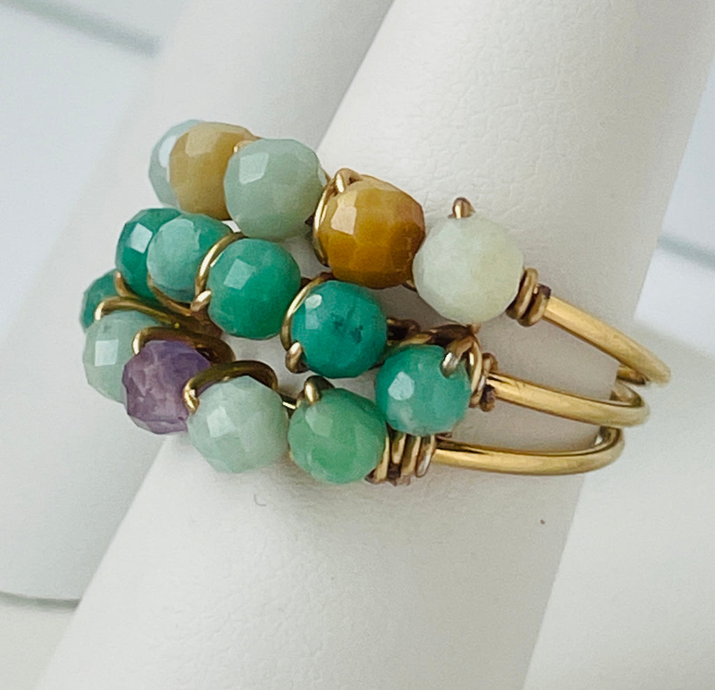 Gold Band Semi-Precious Gemstone Rings