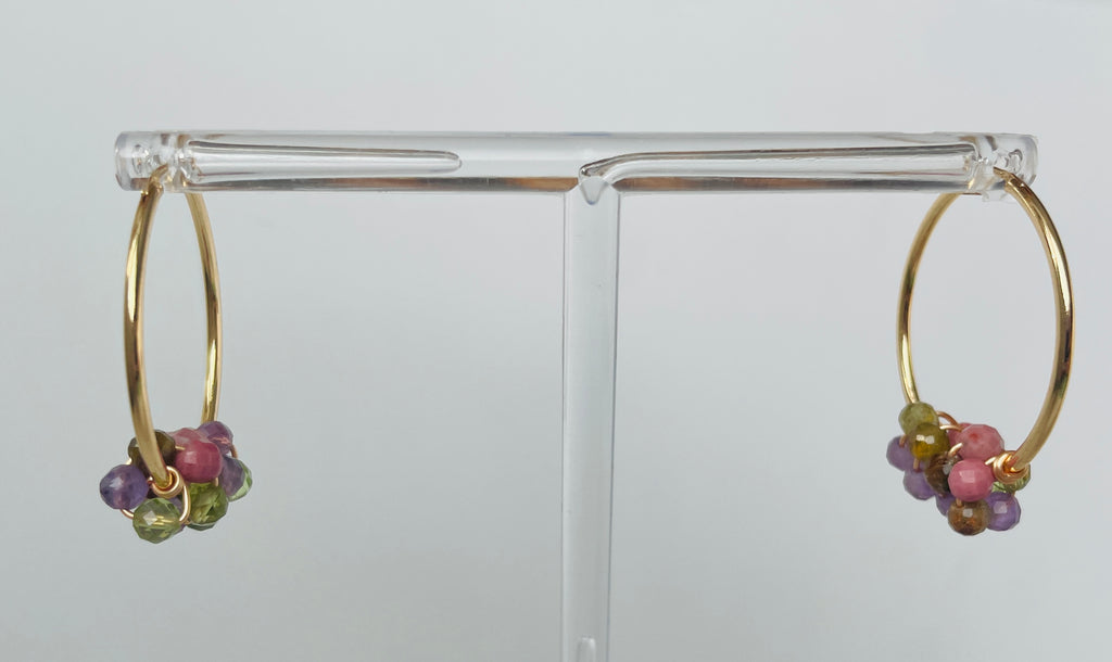 Multi Gemstones Gold - Filled Hoops