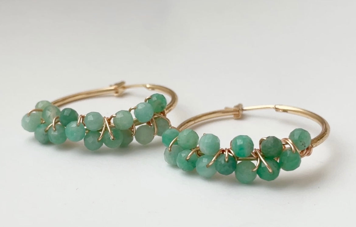 Emerald Gemstone Gold-filled Hoops