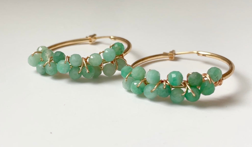 Emerald Gemstone Gold-filled Hoops