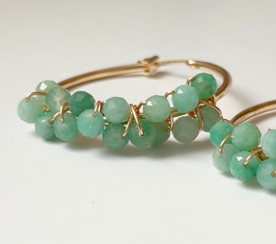 Emerald Gemstone Gold-filled Hoops