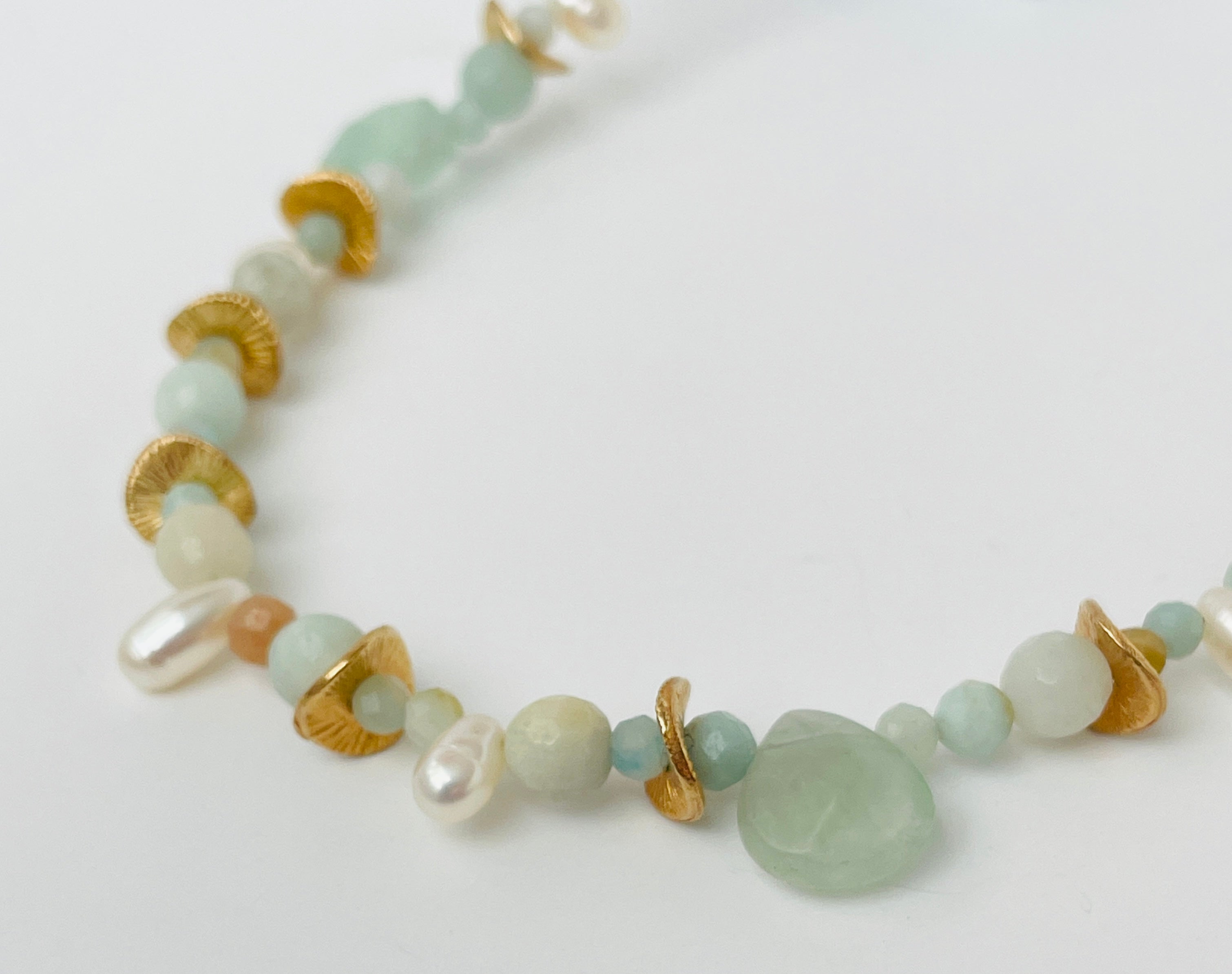 Mixed Amazonite and Freshwater Pearl Necklace