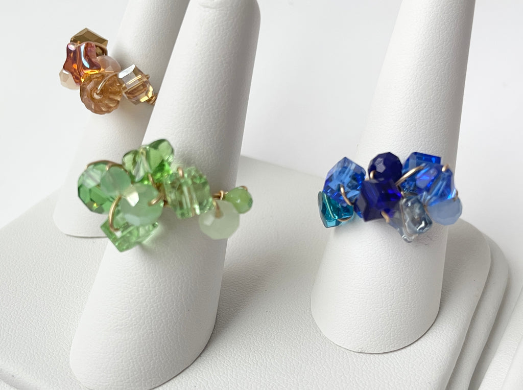Glass Mix Faceted Gold Rings