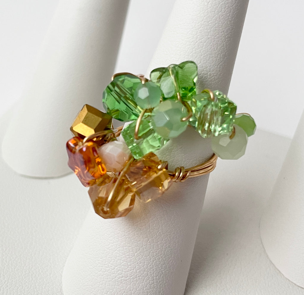 Glass Mix Faceted Gold Rings
