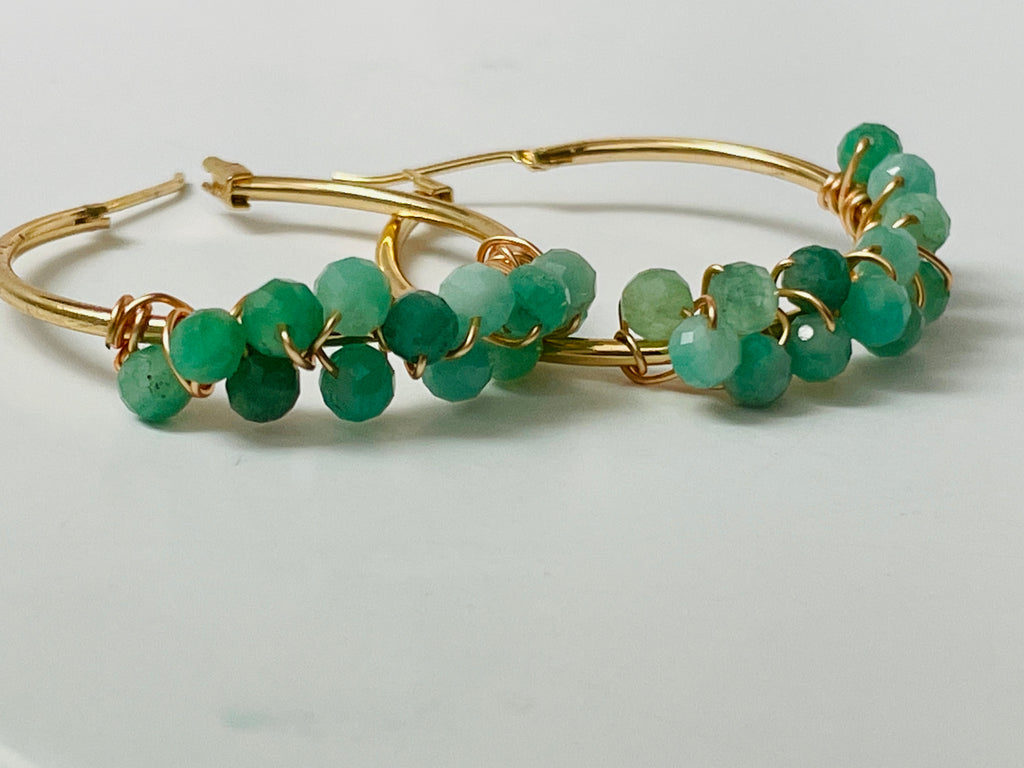 Emerald Gemstone Gold-filled Hoops