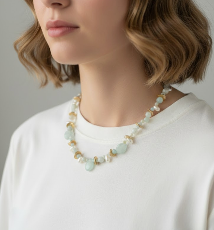 Mixed Amazonite and Freshwater Pearl Necklace