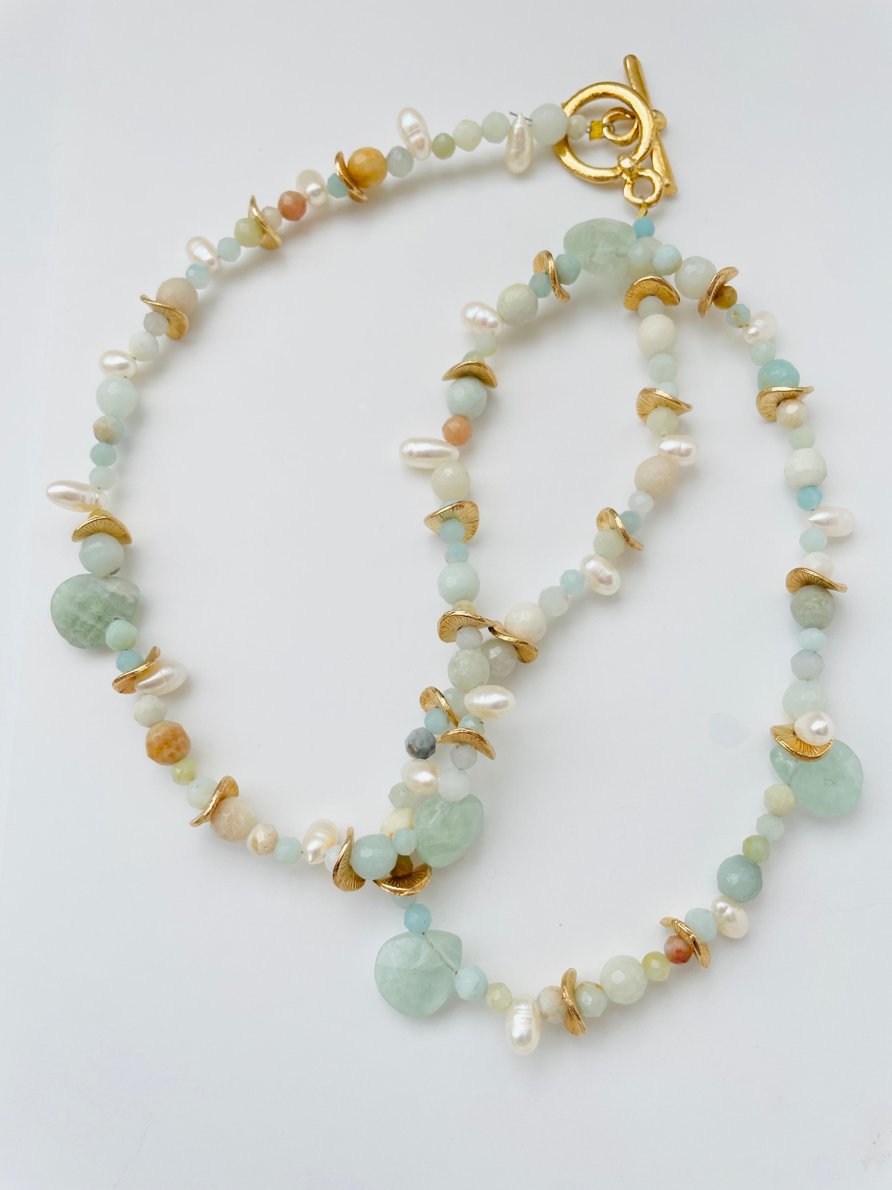 Mixed Amazonite and Freshwater Pearl Necklace