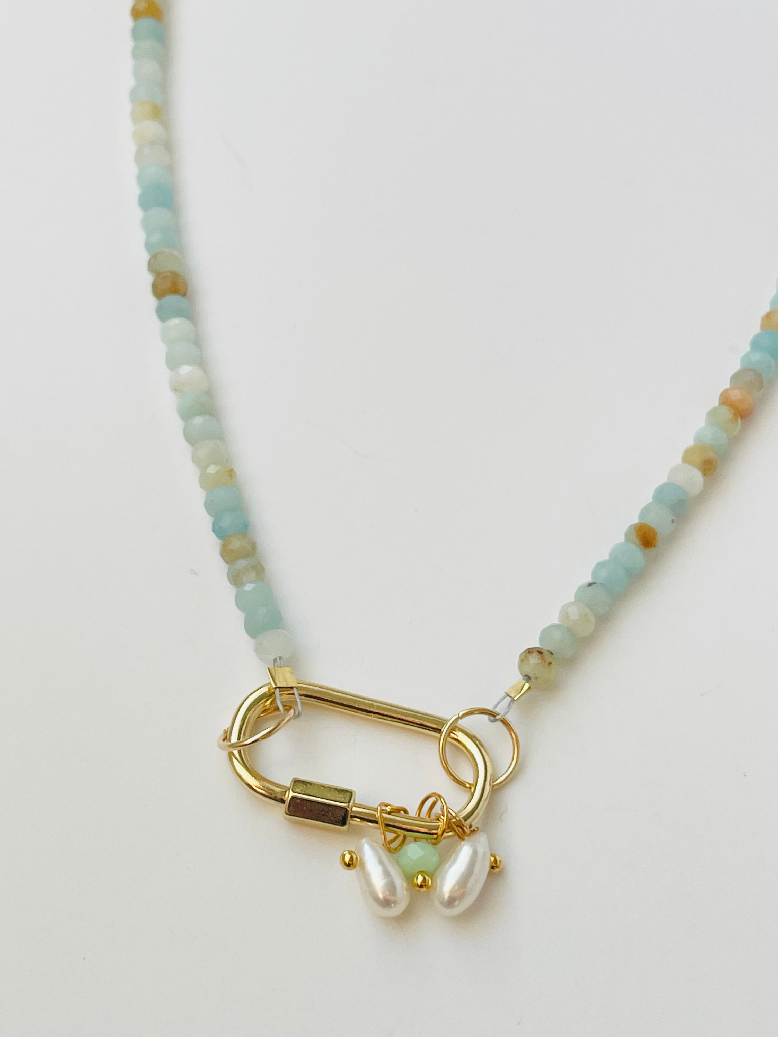 Amazonite Stone & Pearl Lock Necklace
