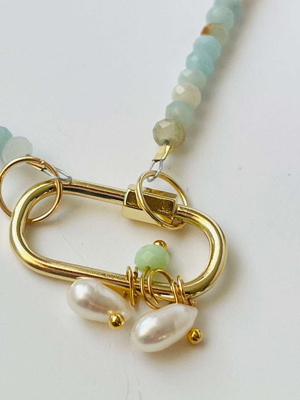 Amazonite Stone & Pearl Lock Necklace