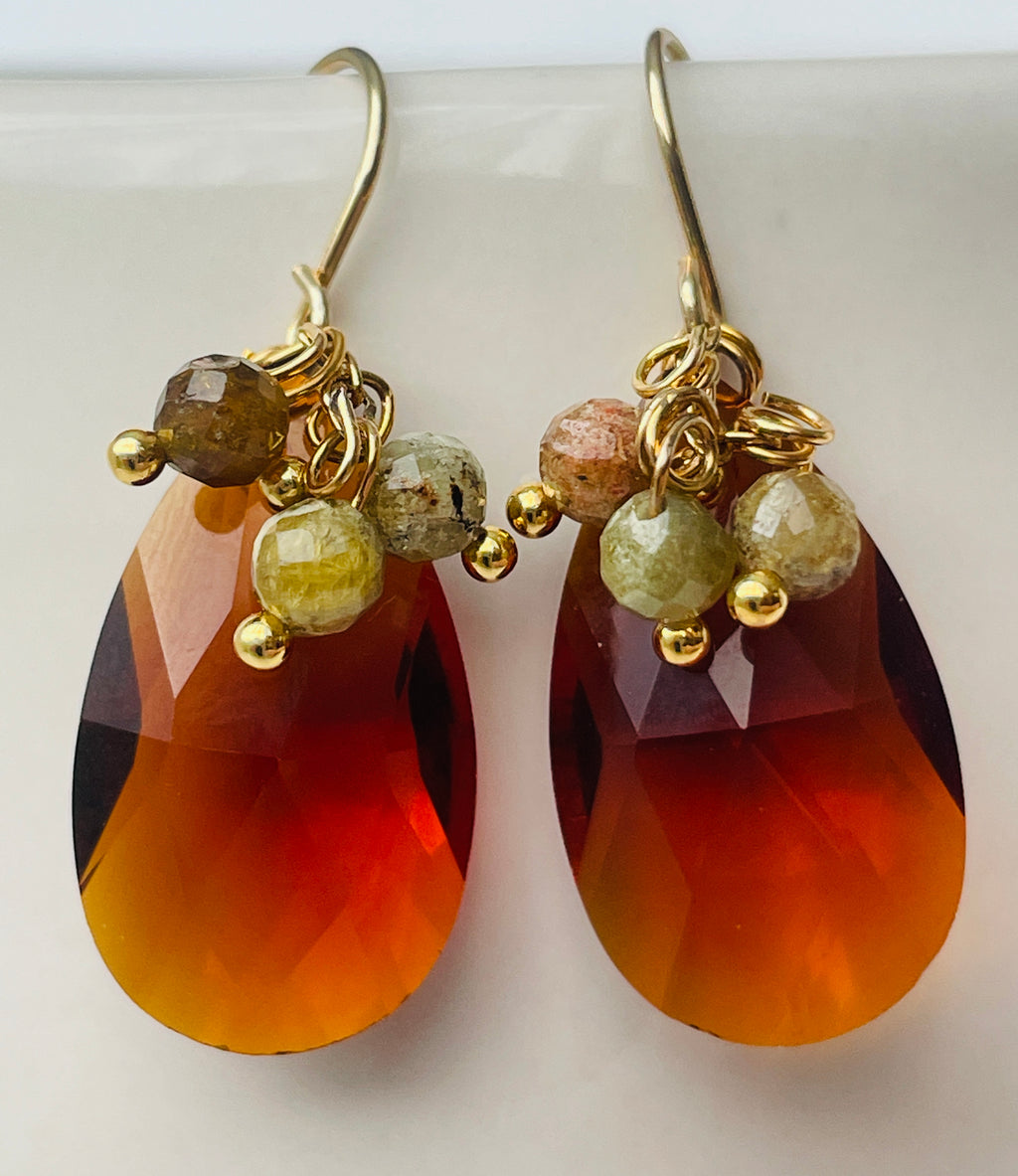 Amber Crystal & Gemstone Drop Earrings