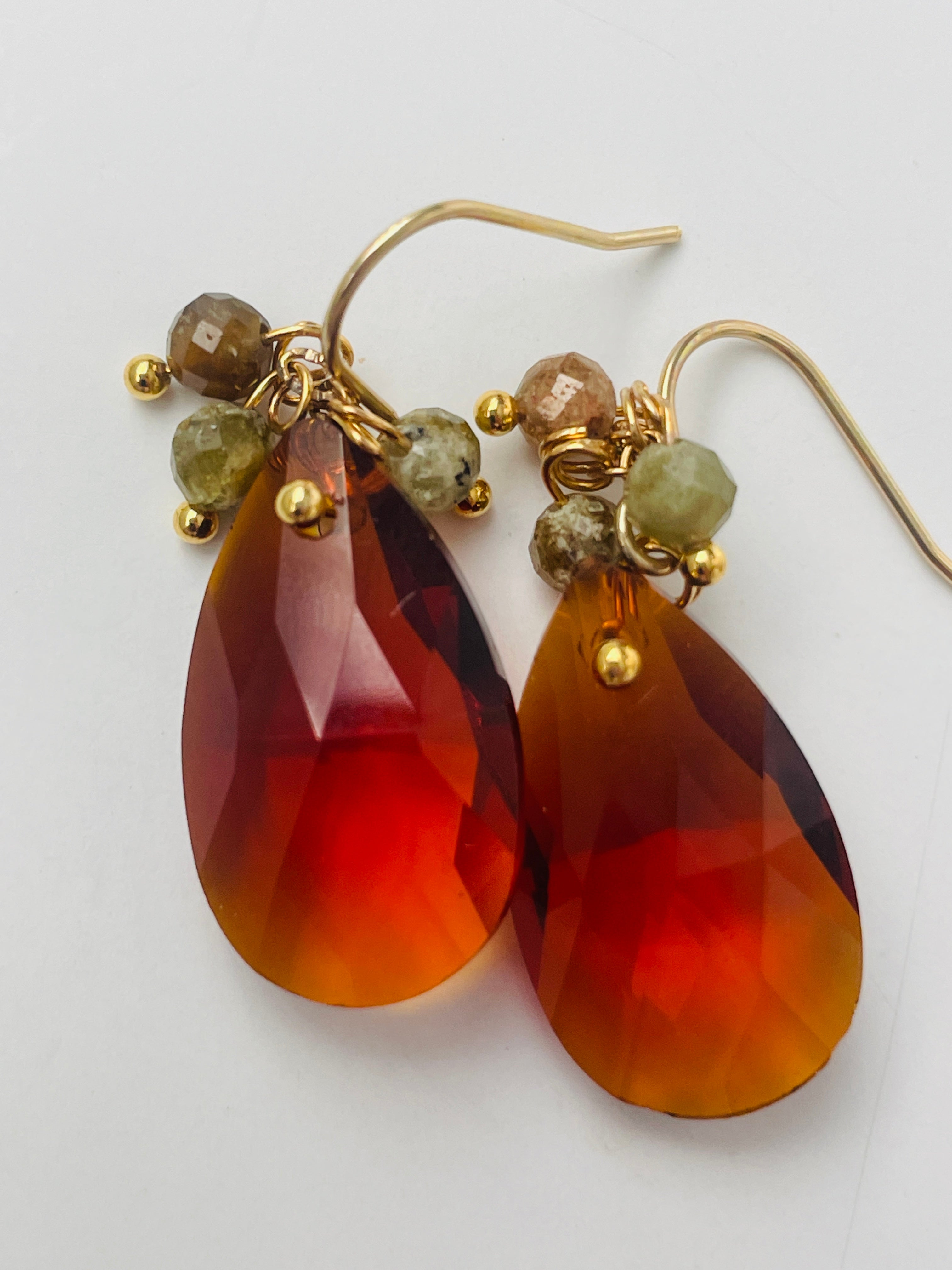 Amber Crystal & Gemstone Drop Earrings