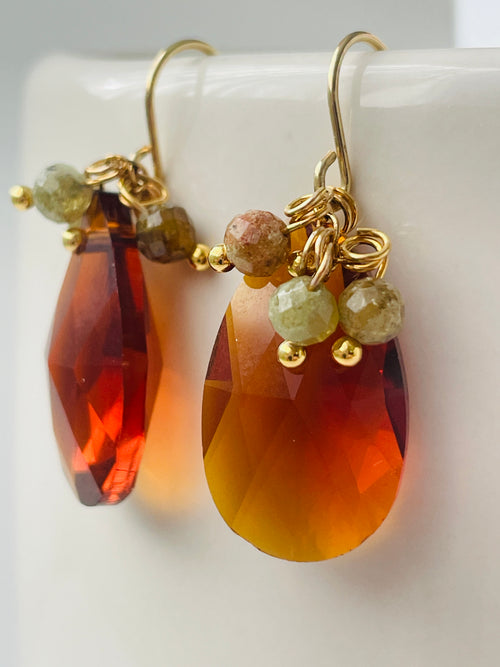 Amber Crystal & Gemstone Drop Earrings