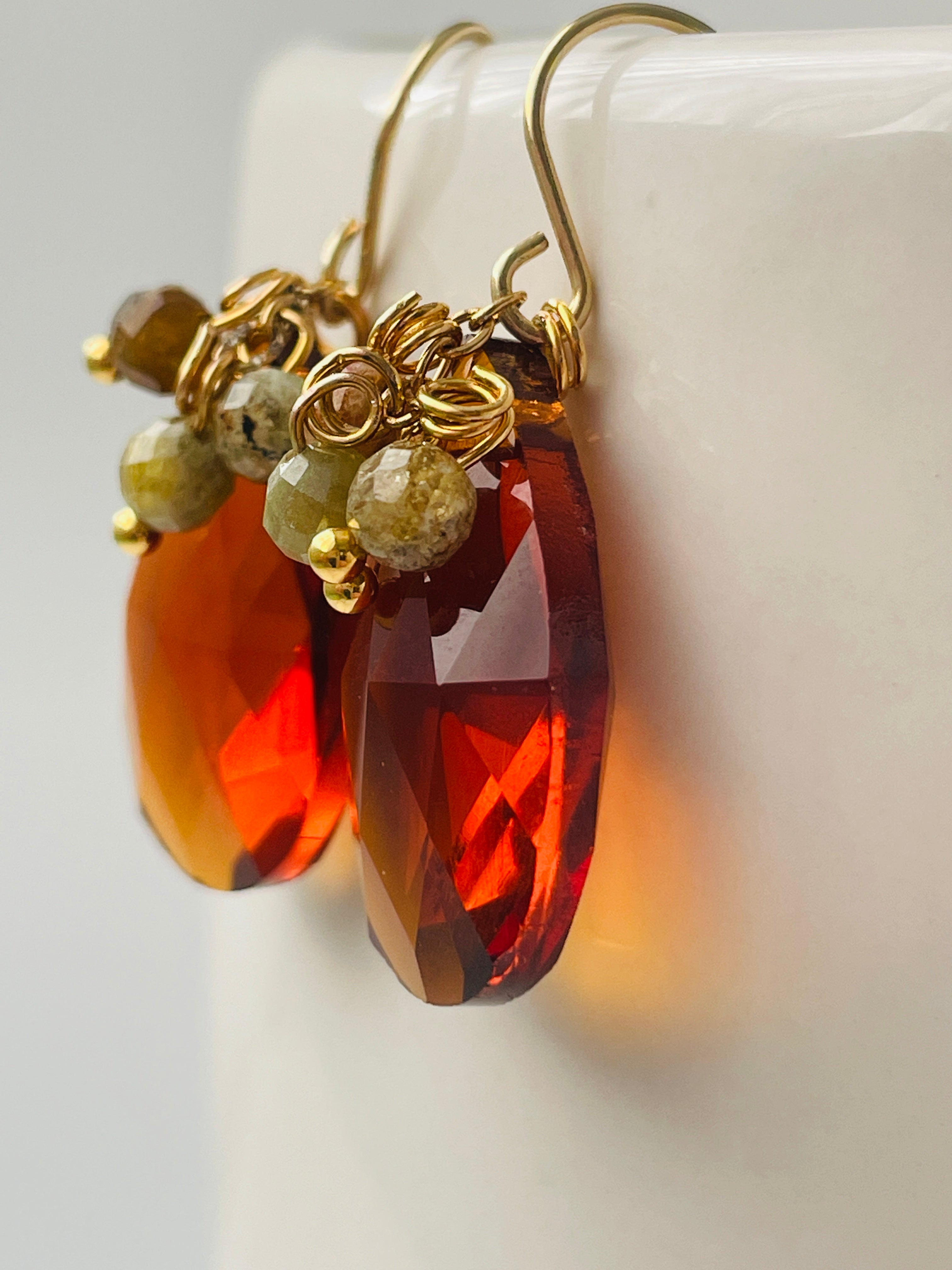 Amber Crystal & Gemstone Drop Earrings