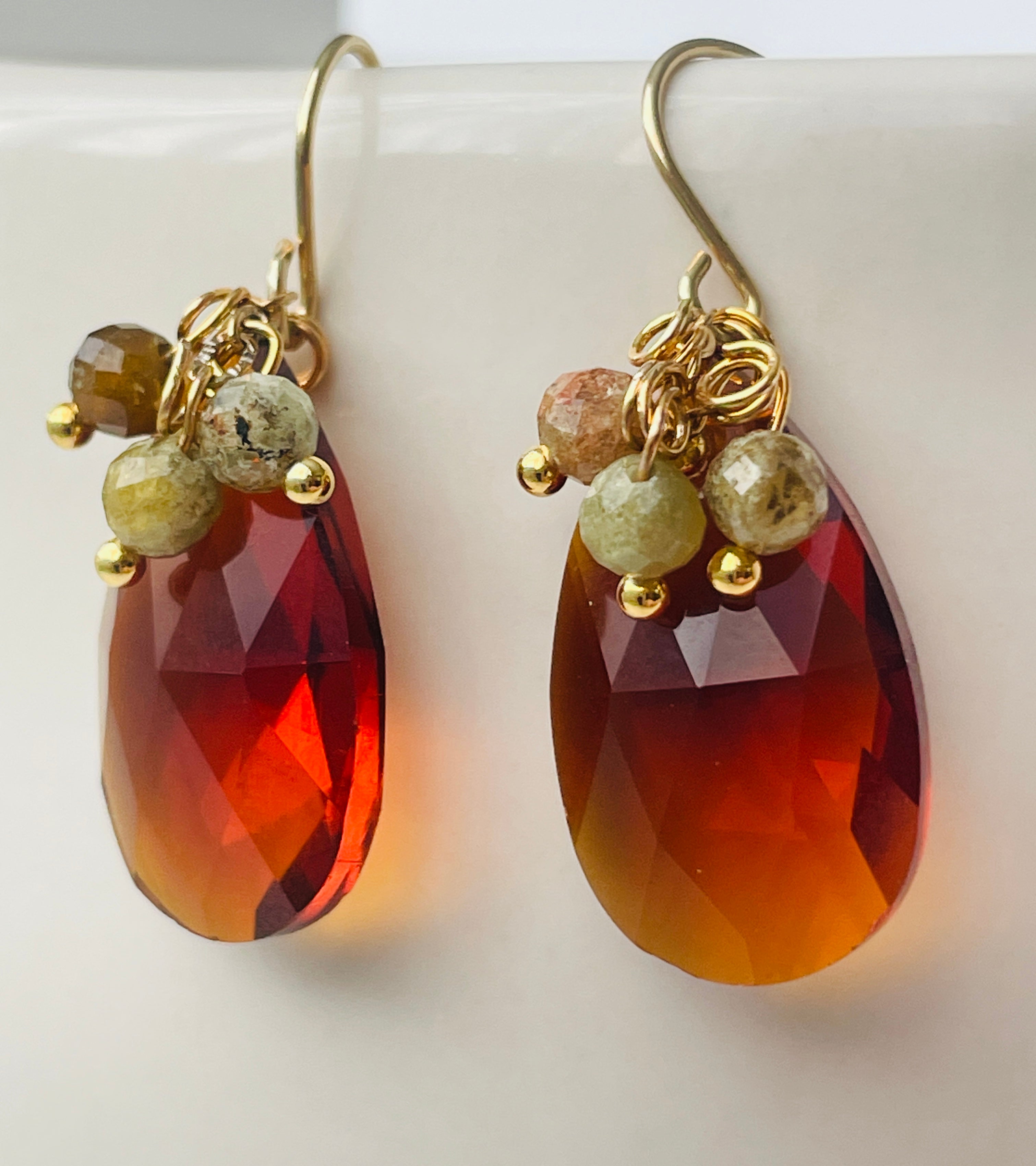 Amber Crystal & Gemstone Drop Earrings