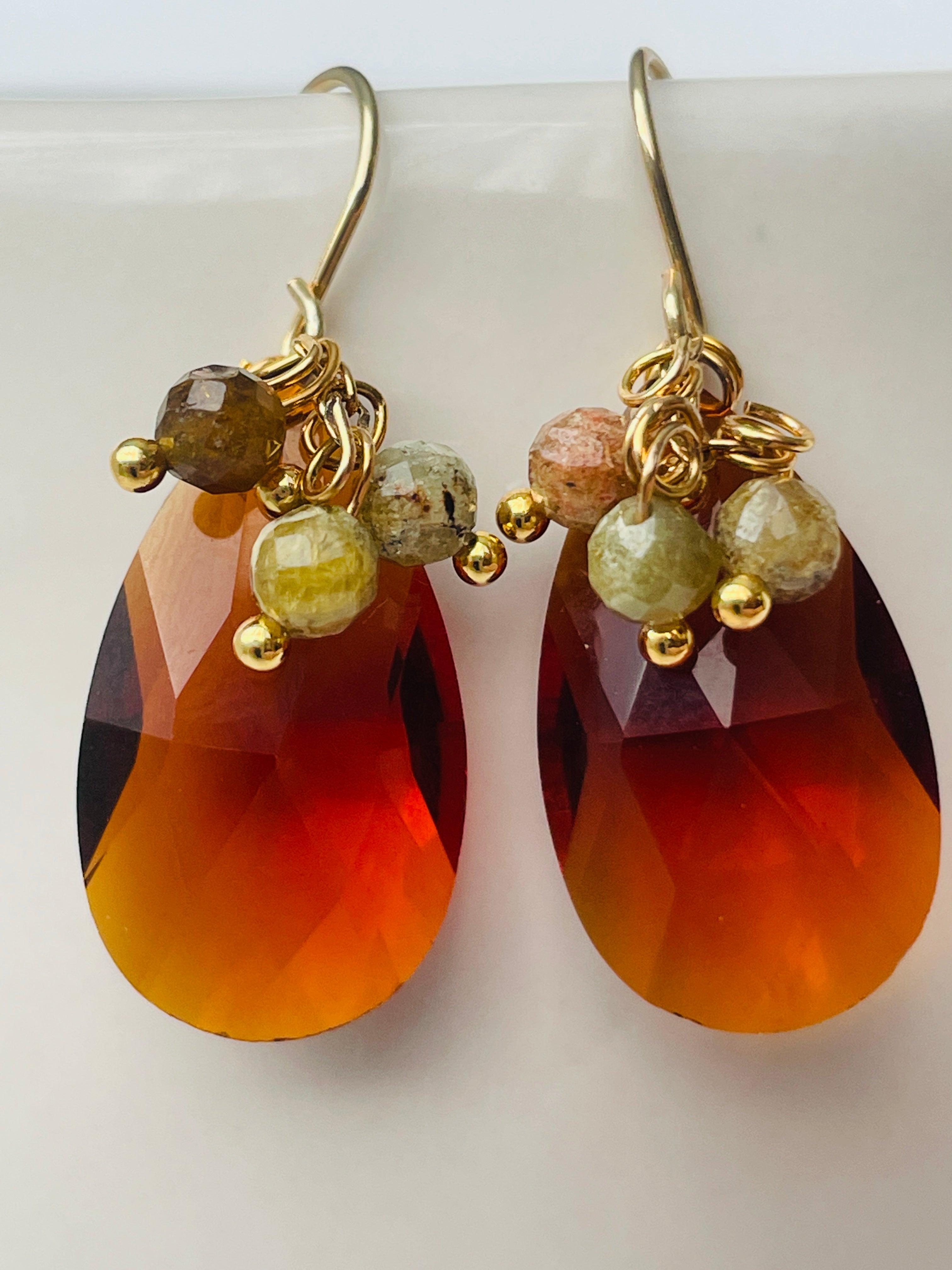 Amber Crystal & Gemstone Drop Earrings