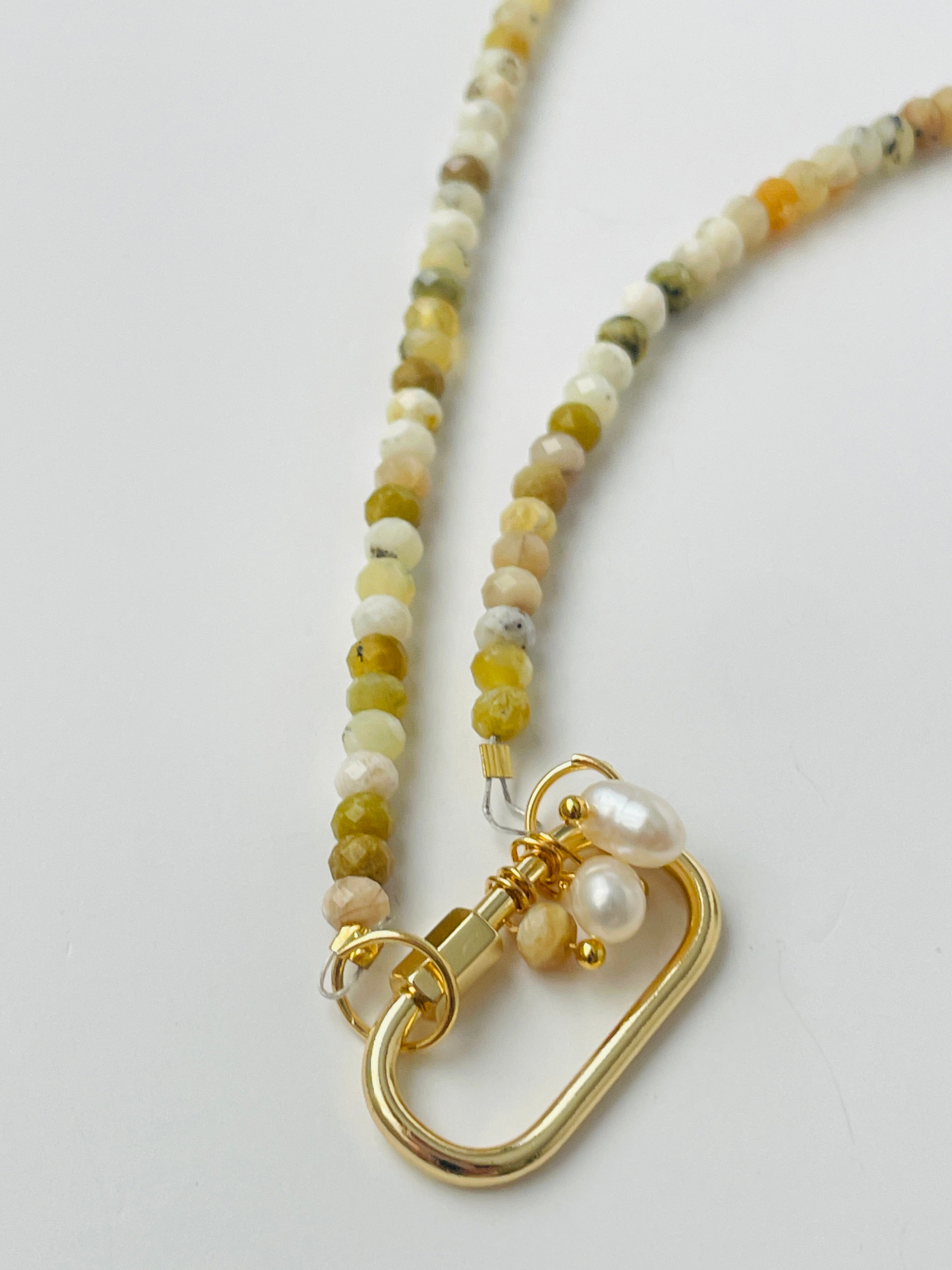 Yellow Opal Gemstone & Pearl Lock Necklace