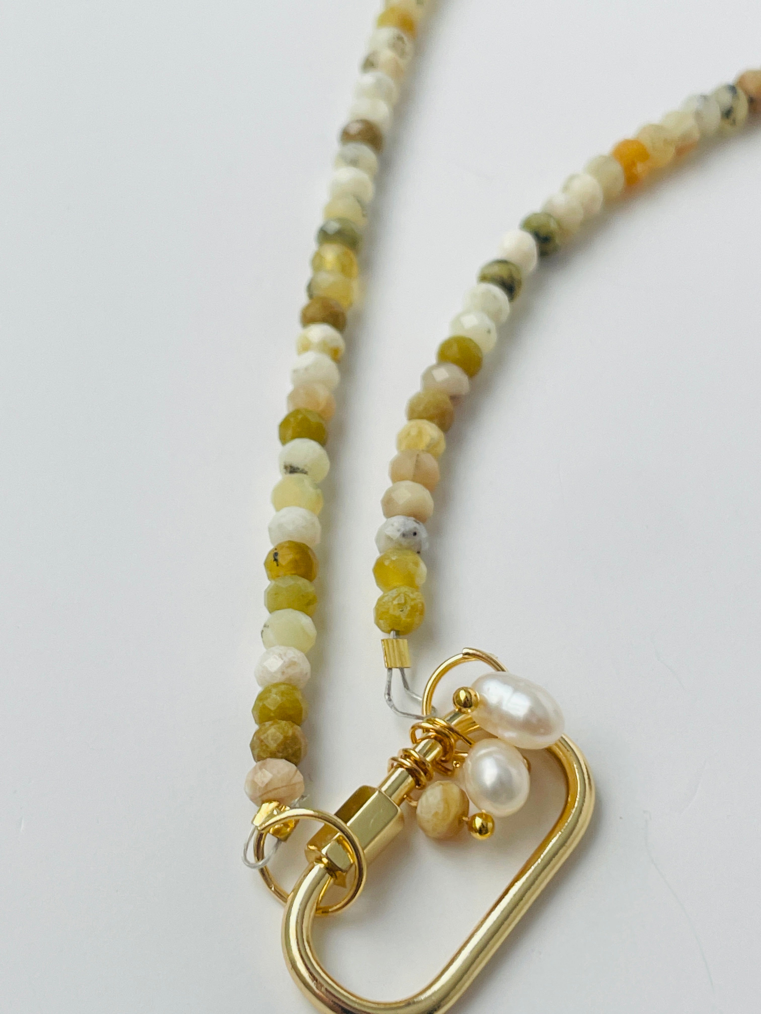 Yellow Opal Gemstone & Pearl Lock Necklace