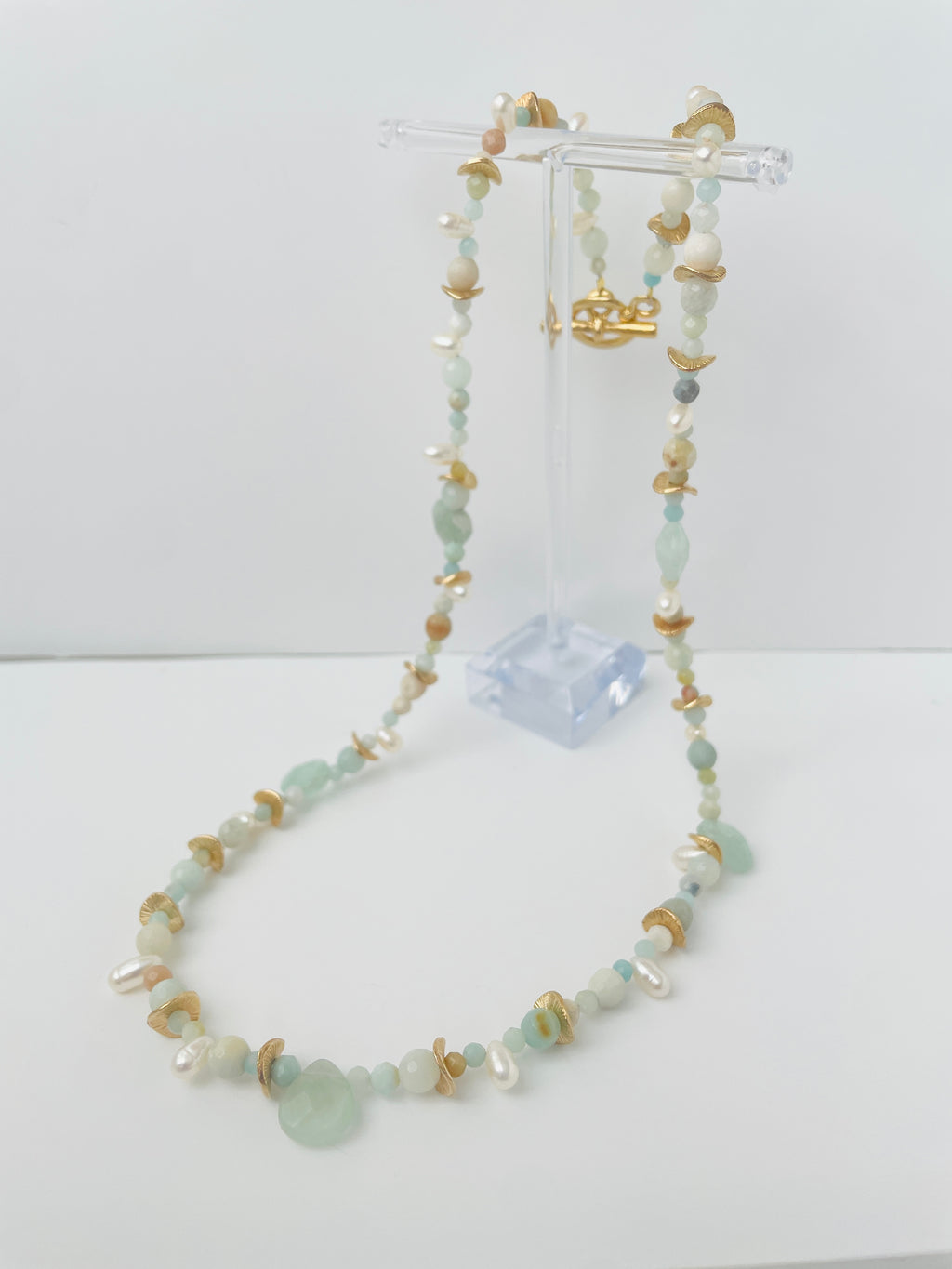 Mixed Amazonite and Freshwater Pearl Necklace