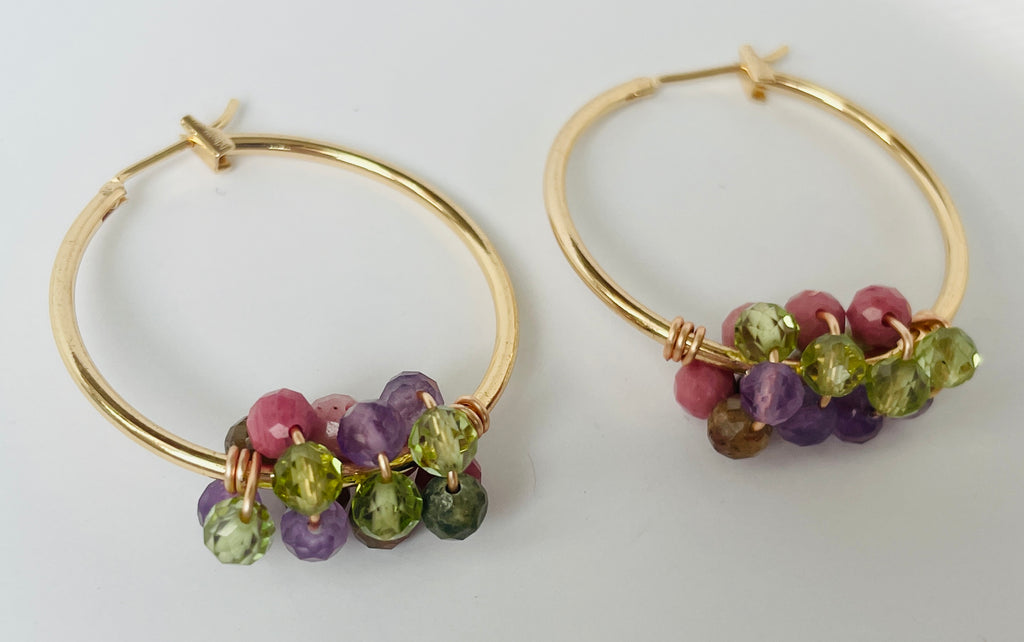 Multi Gemstones Gold - Filled Hoops