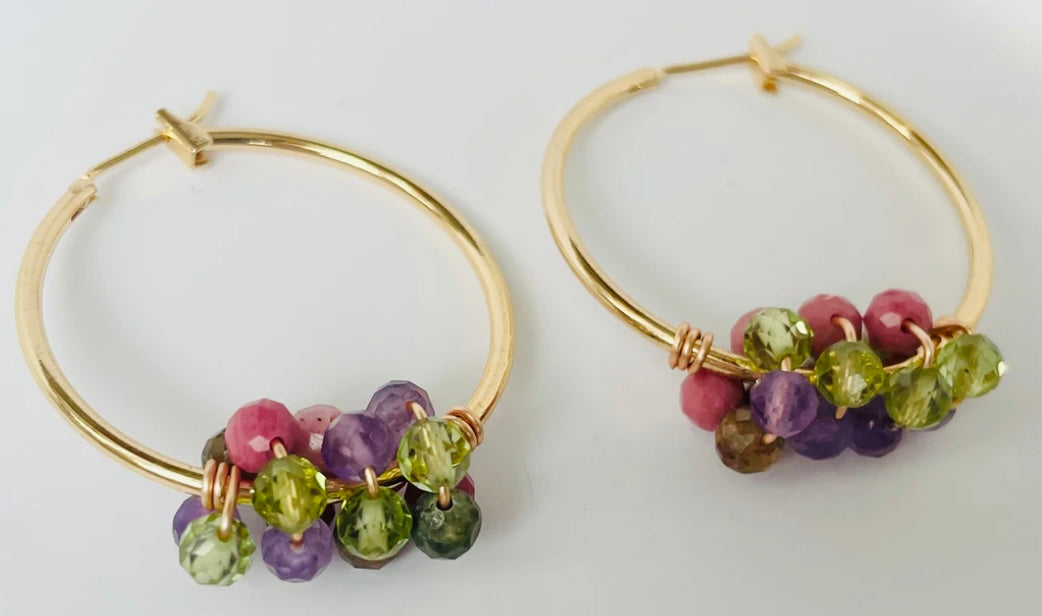 Multi Gemstones Gold - Filled Hoops