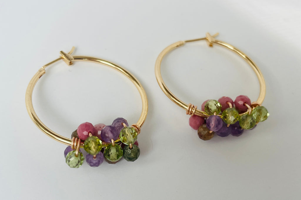 Multi Gemstones Gold - Filled Hoops