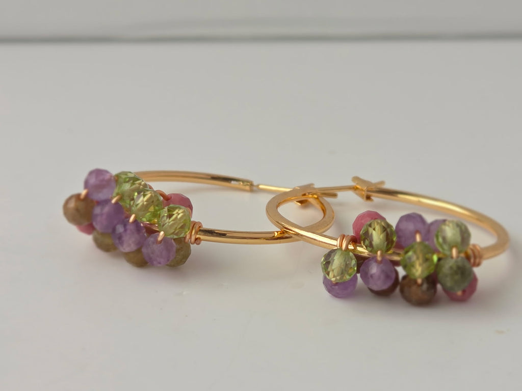 Multi Gemstones Gold - Filled Hoops