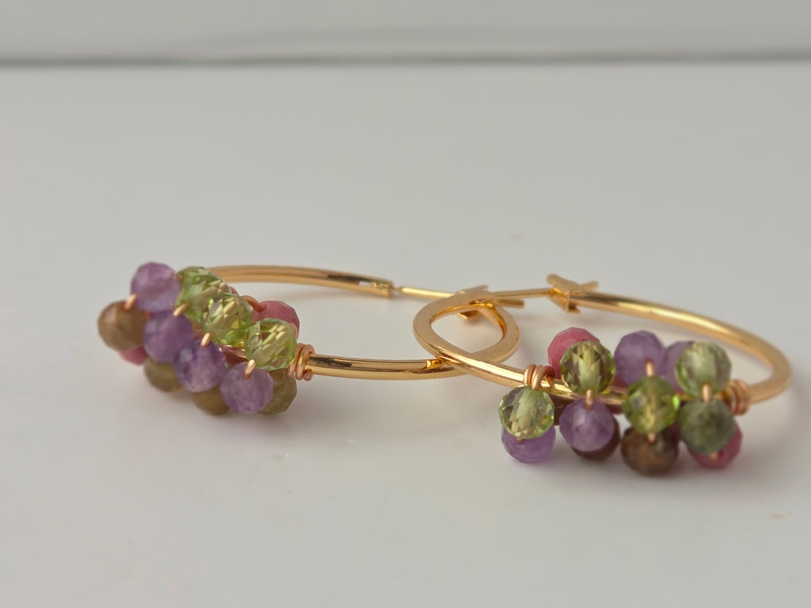 Multi Gemstones Gold - Filled Hoops