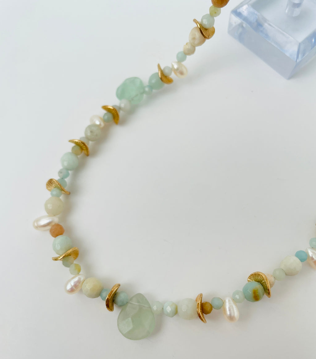 Mixed Amazonite and Freshwater Pearl Necklace