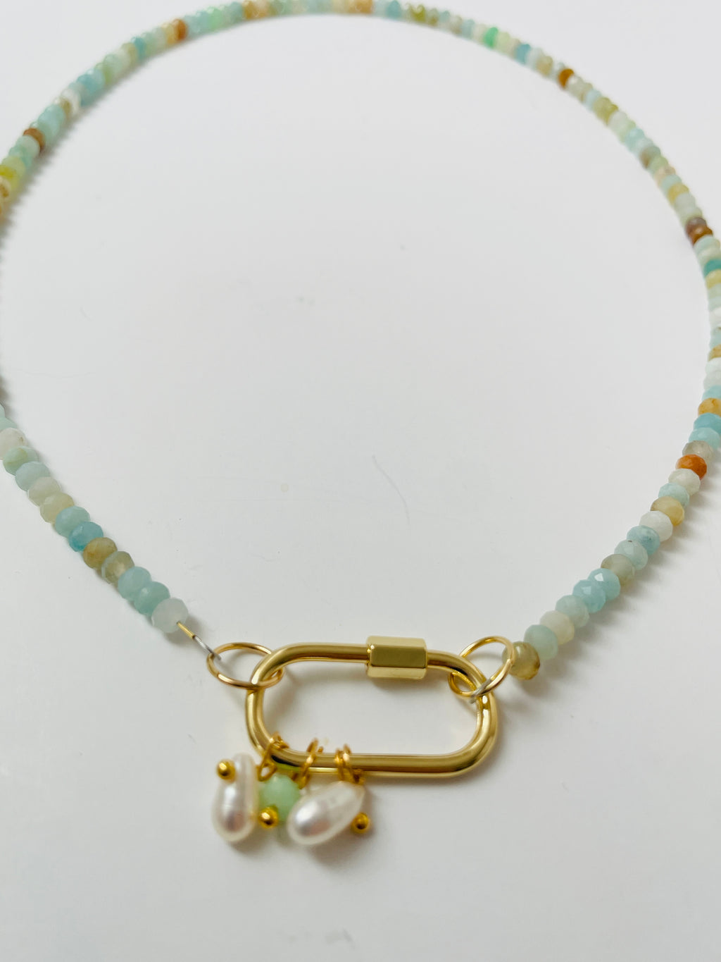 Amazonite Stone & Pearl Lock Necklace