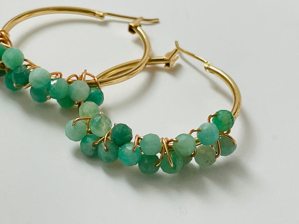 Emerald Gemstone Gold-filled Hoops