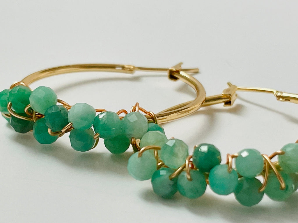 Emerald Gemstone Gold-filled Hoops