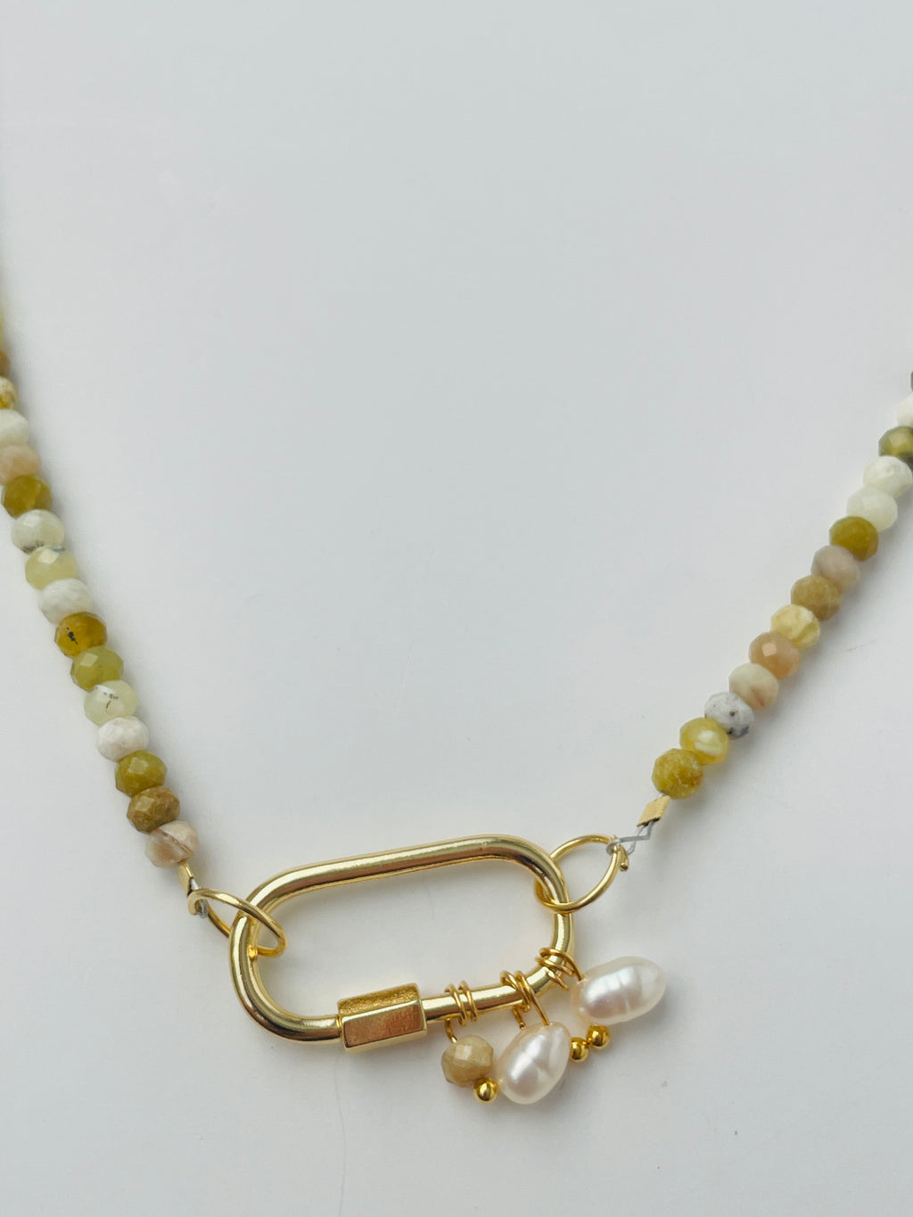 Yellow Opal Gemstone & Pearl Lock Necklace