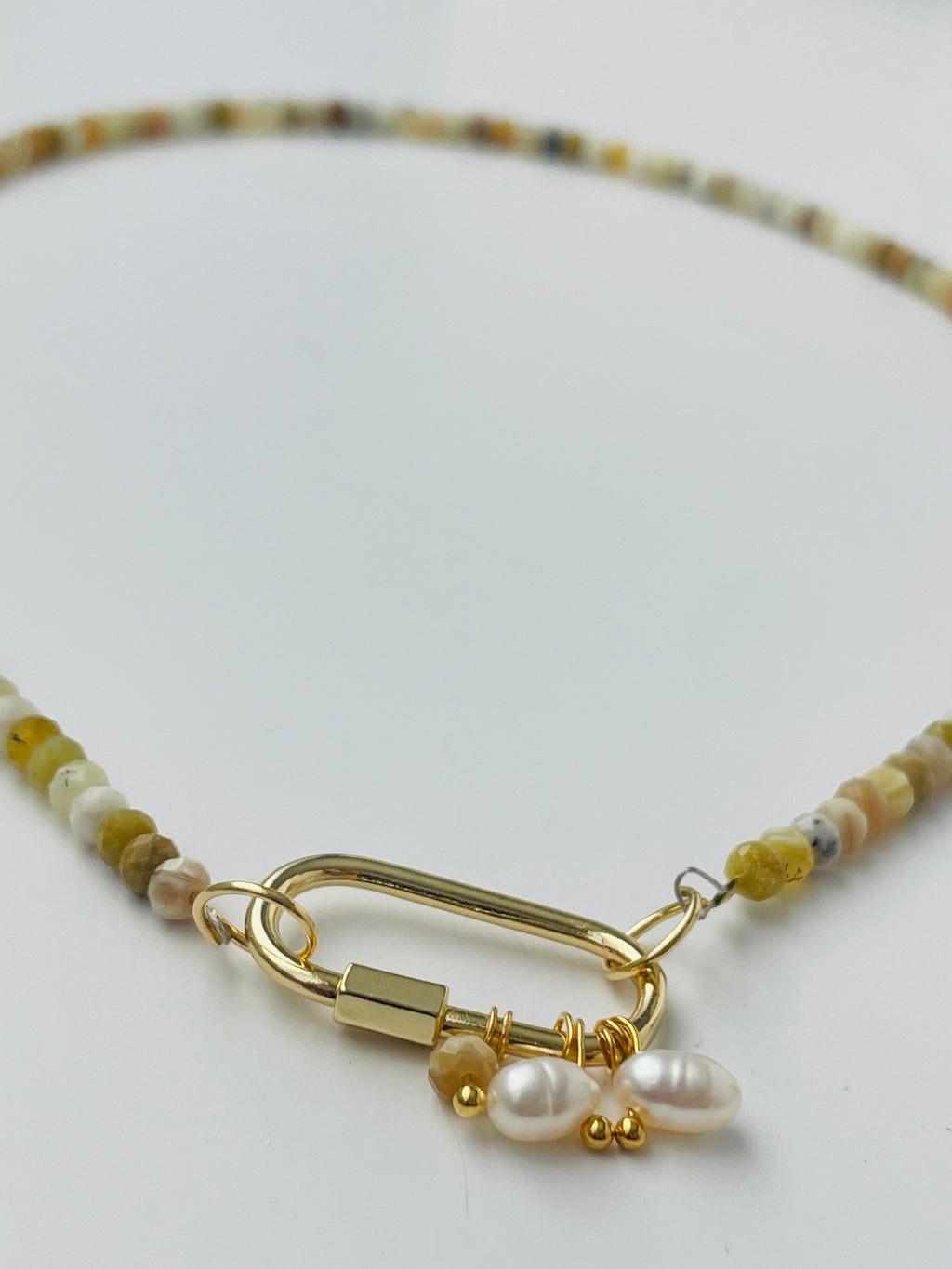 Yellow Opal Gemstone & Pearl Lock Necklace