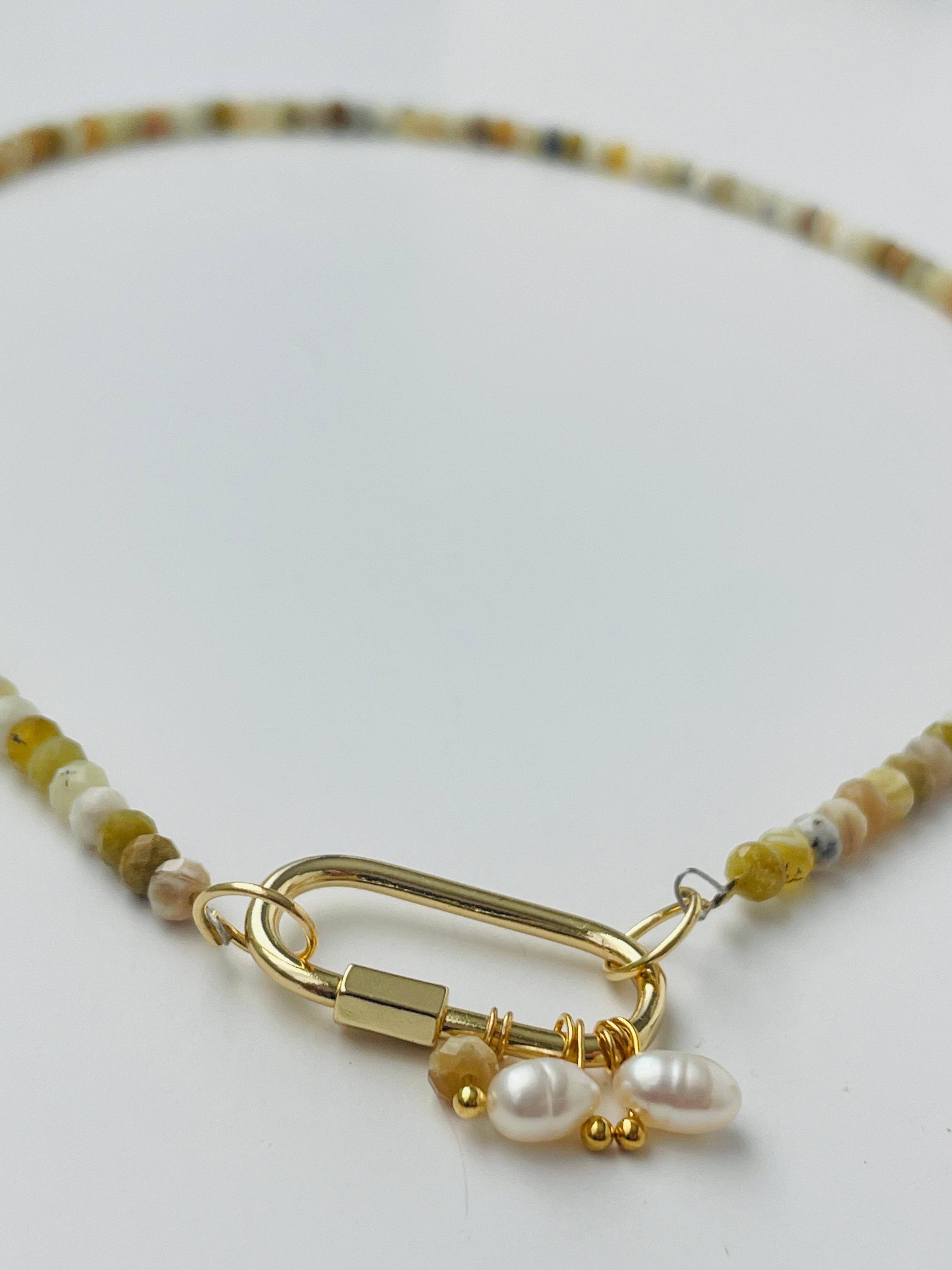 Yellow Opal Gemstone & Pearl Lock Necklace