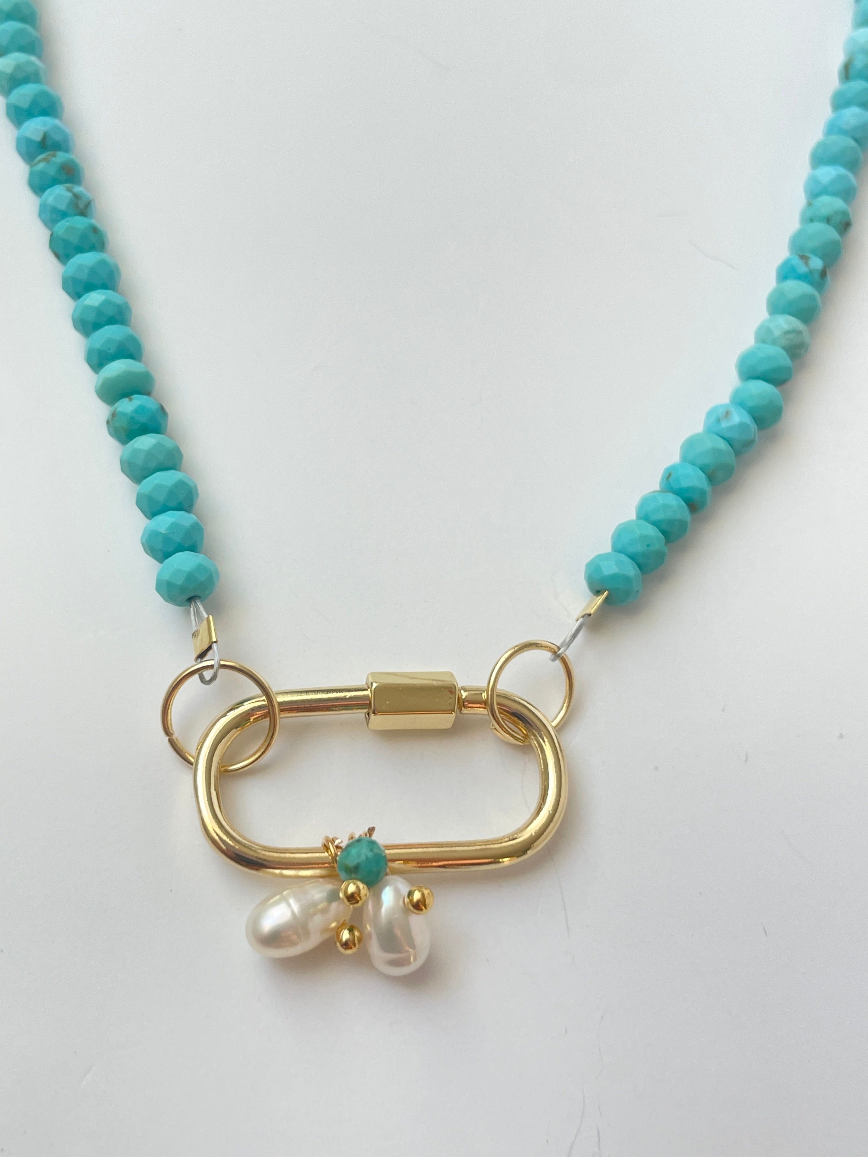 Turquoise Stone & Pearl Lock Necklace
