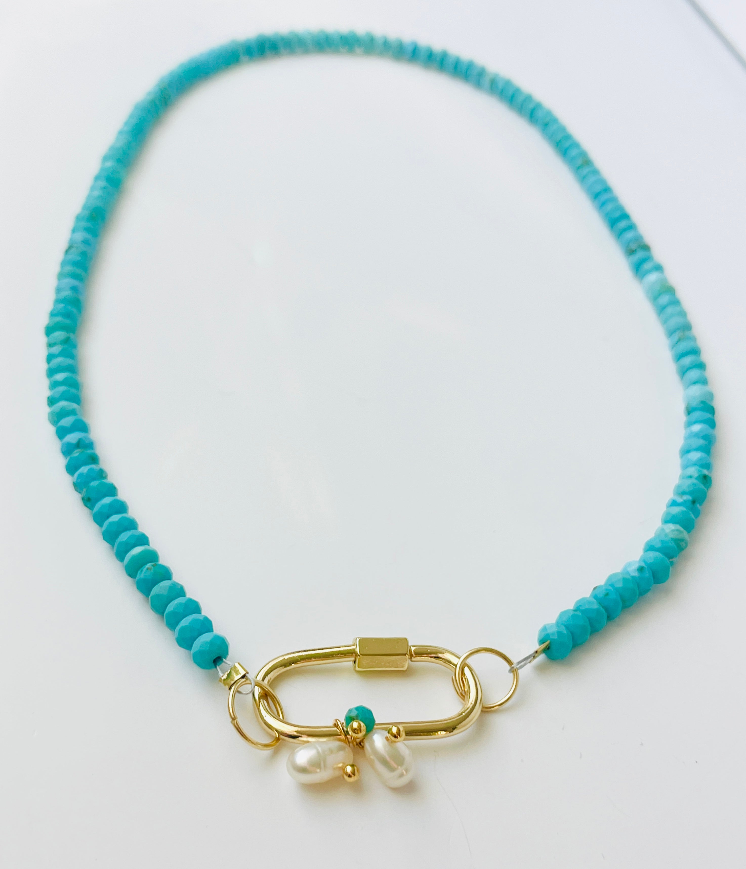 Turquoise Stone & Pearl Lock Necklace